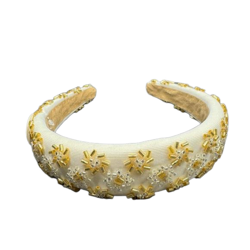 Beaded Mesh Metallic Flower Headband - Cream - NWT